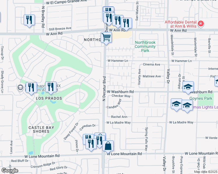 map of restaurants, bars, coffee shops, grocery stores, and more near 4729 Windham Hills Lane in North Las Vegas
