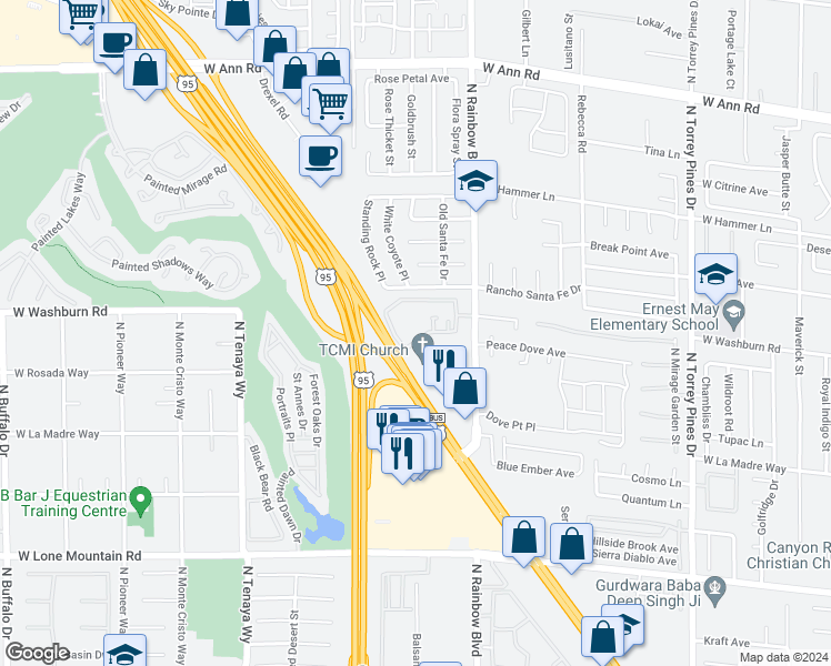 map of restaurants, bars, coffee shops, grocery stores, and more near 6908 Indian Chief Drive in Las Vegas