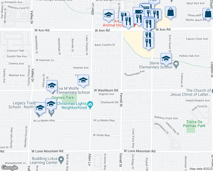 map of restaurants, bars, coffee shops, grocery stores, and more near 5206 Nest Court in North Las Vegas