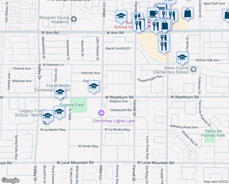 map of restaurants, bars, coffee shops, grocery stores, and more near 5222 Salmon Run Court in North Las Vegas