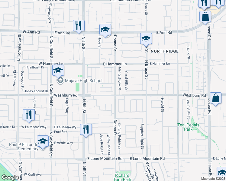map of restaurants, bars, coffee shops, grocery stores, and more near 5208 North Monrovia Heights Street in North Las Vegas