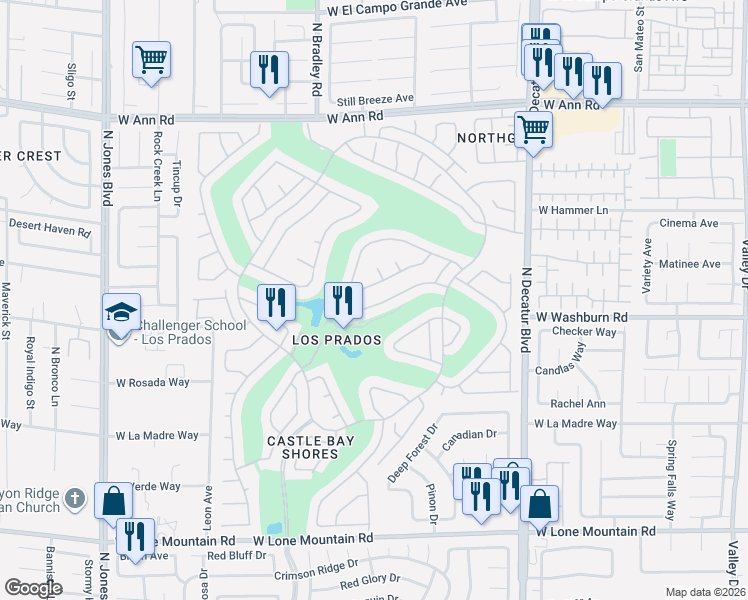 map of restaurants, bars, coffee shops, grocery stores, and more near 5204 Elm Grove Drive in Las Vegas