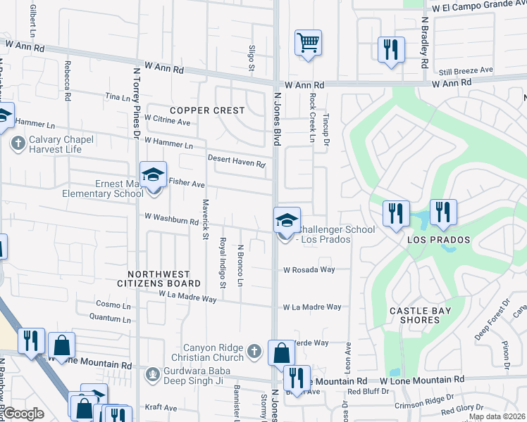map of restaurants, bars, coffee shops, grocery stores, and more near 5260 North Jones Boulevard in Las Vegas