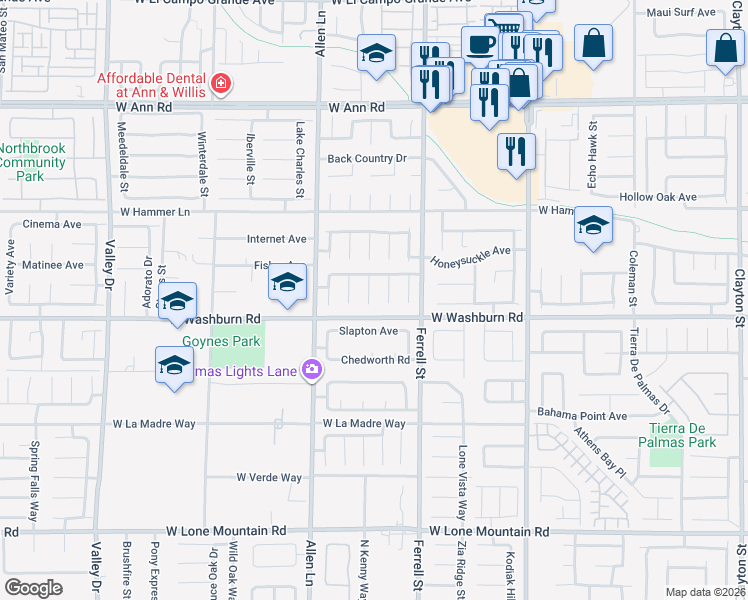 map of restaurants, bars, coffee shops, grocery stores, and more near 5222 Nest Court in North Las Vegas