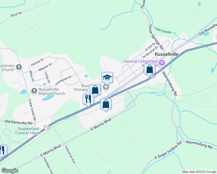 map of restaurants, bars, coffee shops, grocery stores, and more near 5655 Old Russellville Pike in Russellville