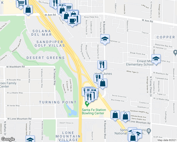 map of restaurants, bars, coffee shops, grocery stores, and more near 5112 Harvest Time Street in Las Vegas