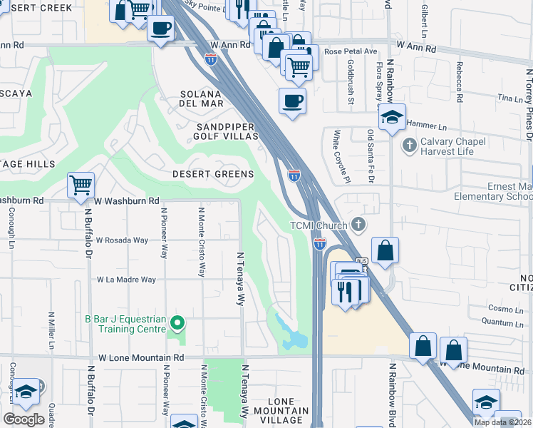 map of restaurants, bars, coffee shops, grocery stores, and more near 5136 Forest Oaks Drive in Las Vegas