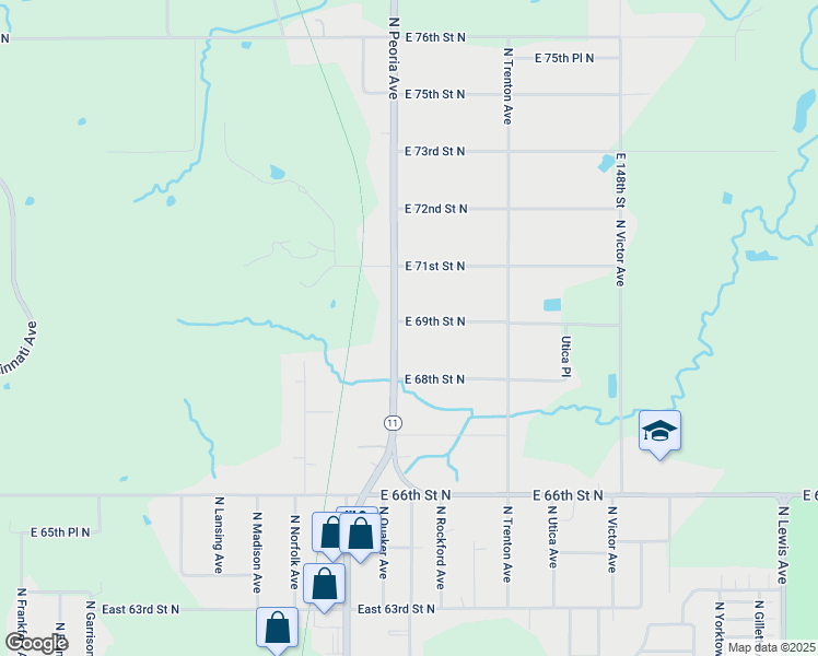 map of restaurants, bars, coffee shops, grocery stores, and more near 6849 North Peoria Avenue in Tulsa