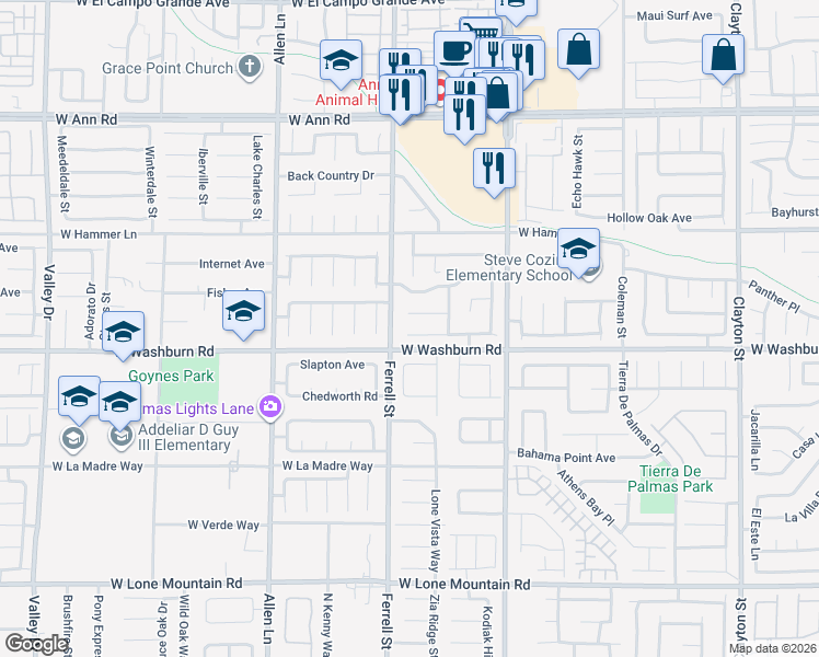 map of restaurants, bars, coffee shops, grocery stores, and more near 3121 Flower Garden Court in North Las Vegas