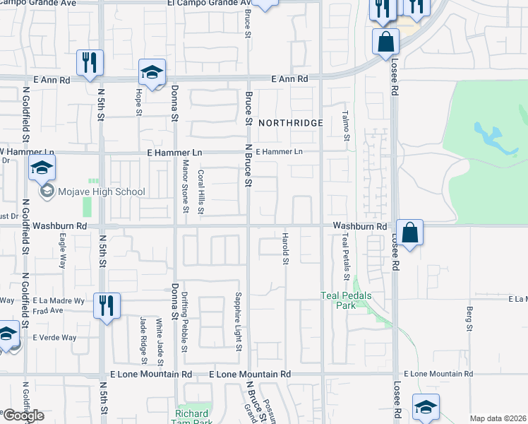 map of restaurants, bars, coffee shops, grocery stores, and more near 5216 Misty Foxglove Court in North Las Vegas