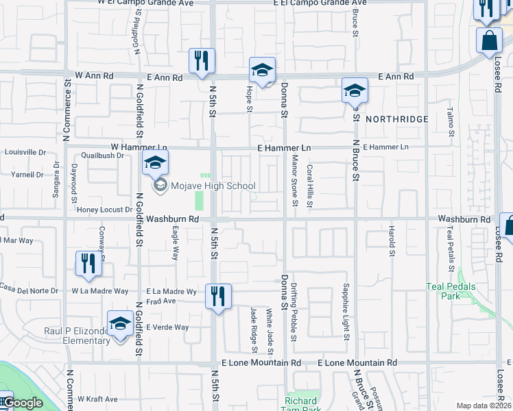 map of restaurants, bars, coffee shops, grocery stores, and more near 5213 North Concho Heights Street in North Las Vegas