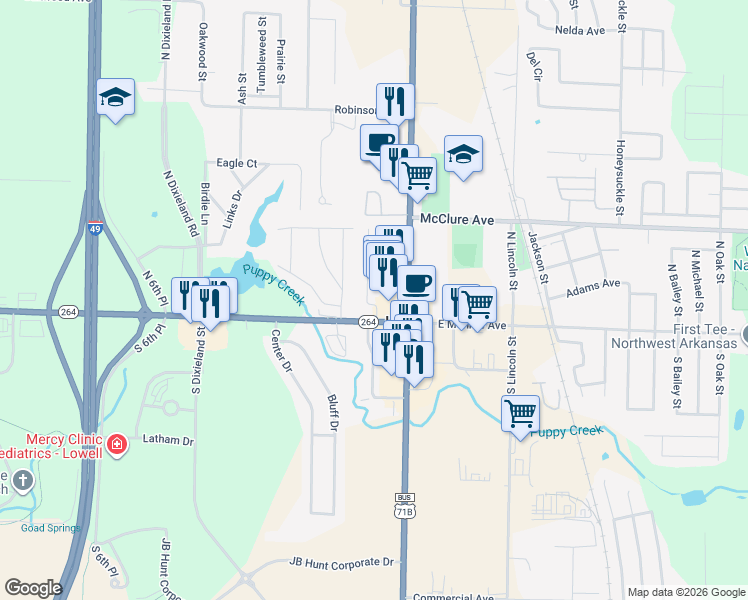 map of restaurants, bars, coffee shops, grocery stores, and more near 111 Fox Run Place in Lowell