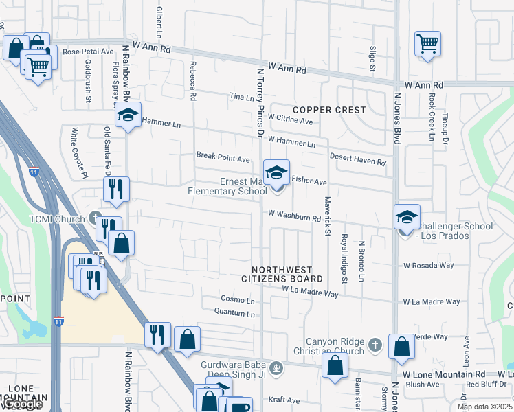 map of restaurants, bars, coffee shops, grocery stores, and more near 6401 Home Run Drive in Las Vegas