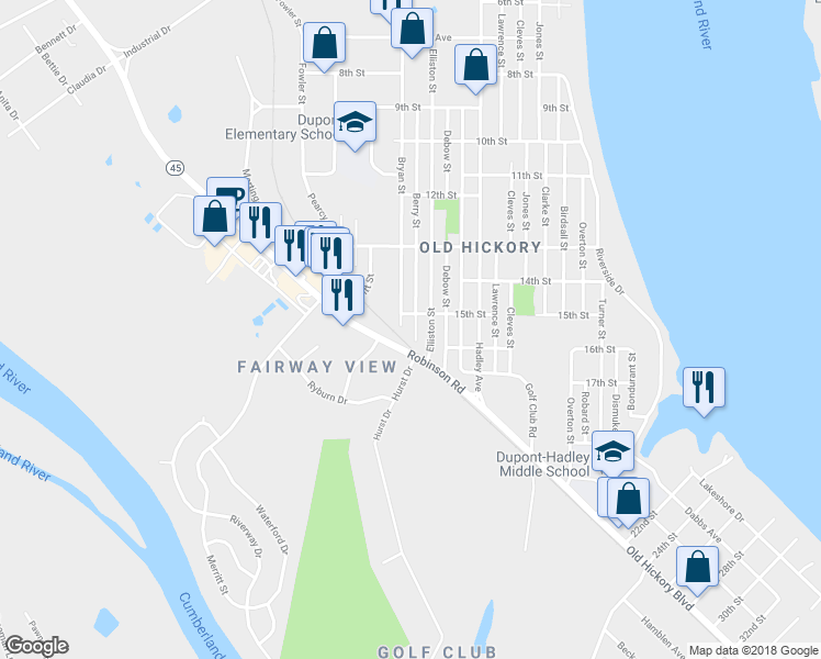 map of restaurants, bars, coffee shops, grocery stores, and more near 1506 Berry Street in Nashville