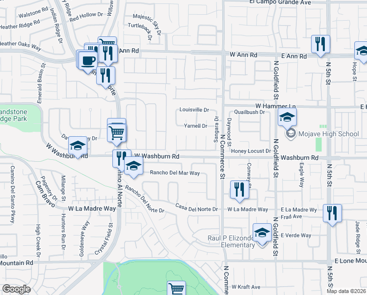 map of restaurants, bars, coffee shops, grocery stores, and more near 5219 Willowdale Court in North Las Vegas