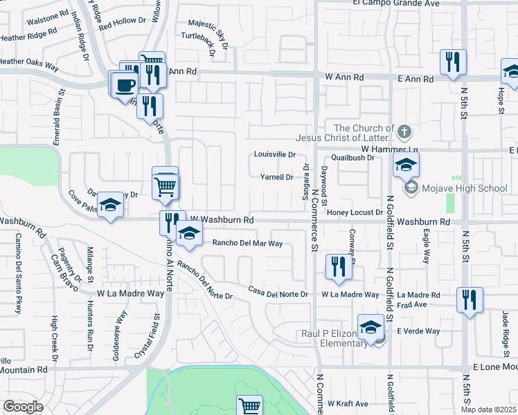 map of restaurants, bars, coffee shops, grocery stores, and more near 5219 Willowdale Court in North Las Vegas