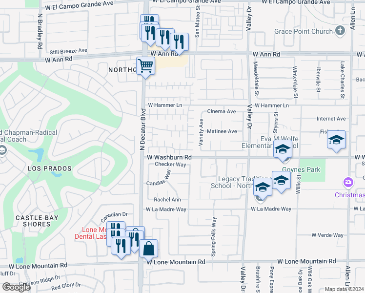 map of restaurants, bars, coffee shops, grocery stores, and more near 5226 Chilie Verde Drive in North Las Vegas
