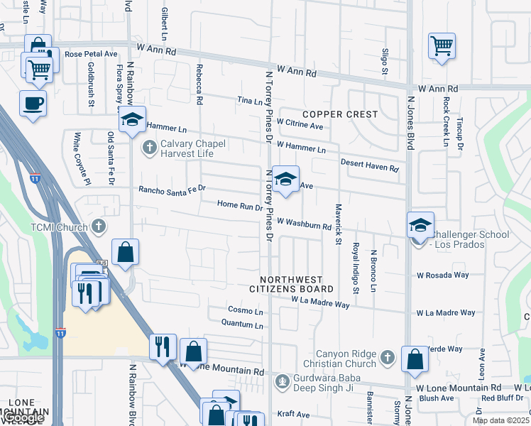 map of restaurants, bars, coffee shops, grocery stores, and more near 6401 Home Run Drive in Las Vegas