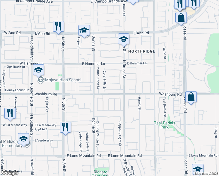 map of restaurants, bars, coffee shops, grocery stores, and more near 1102 Jewel Springs Lane in North Las Vegas