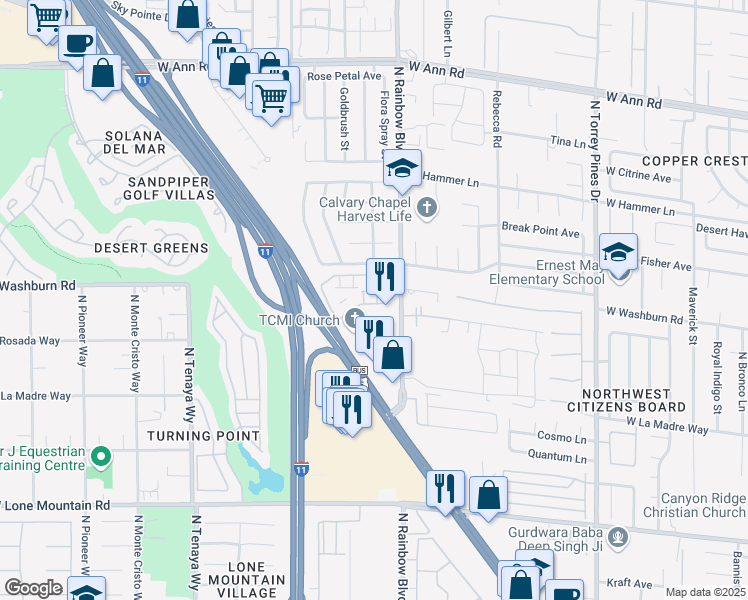 map of restaurants, bars, coffee shops, grocery stores, and more near 6704 Indian Chief Drive in Las Vegas