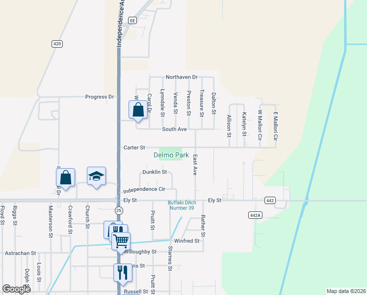 map of restaurants, bars, coffee shops, grocery stores, and more near 2230-2302 Carter Street in Kennett