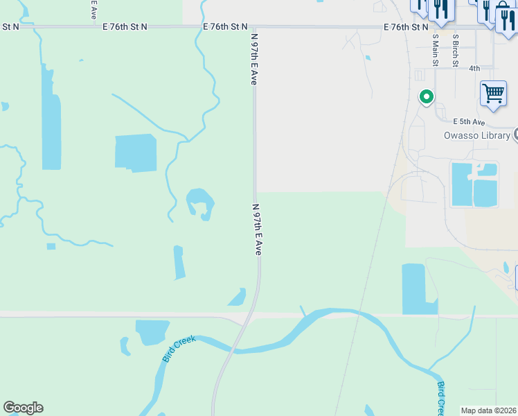 map of restaurants, bars, coffee shops, grocery stores, and more near 7024-7186 North 97th East Avenue in Owasso