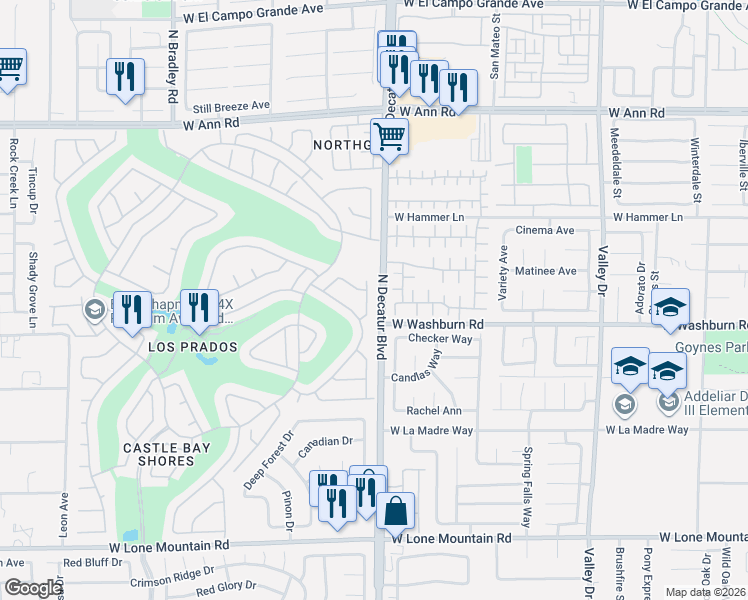 map of restaurants, bars, coffee shops, grocery stores, and more near in North Las Vegas