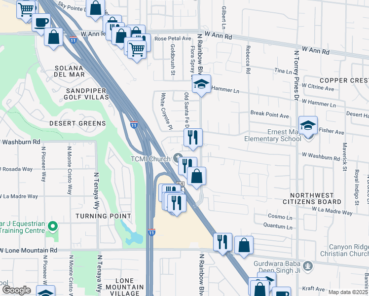 map of restaurants, bars, coffee shops, grocery stores, and more near 6704 Indian Chief Drive in Las Vegas