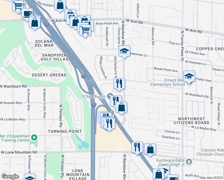map of restaurants, bars, coffee shops, grocery stores, and more near 6704 Indian Chief Drive in Las Vegas