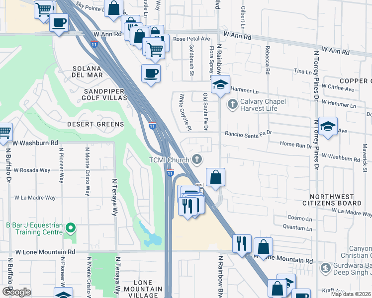 map of restaurants, bars, coffee shops, grocery stores, and more near 5112 Harvest Time Street in Las Vegas