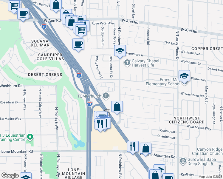 map of restaurants, bars, coffee shops, grocery stores, and more near 6704 Indian Chief Drive in Las Vegas