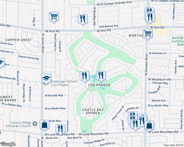 map of restaurants, bars, coffee shops, grocery stores, and more near 5401 Indian Hills Avenue in Las Vegas