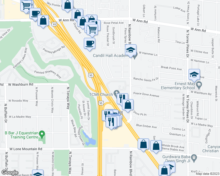 map of restaurants, bars, coffee shops, grocery stores, and more near 5112 Harvest Time Street in Las Vegas