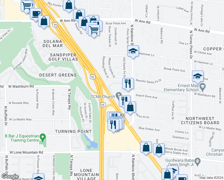 map of restaurants, bars, coffee shops, grocery stores, and more near 5112 Harvest Time Street in Las Vegas