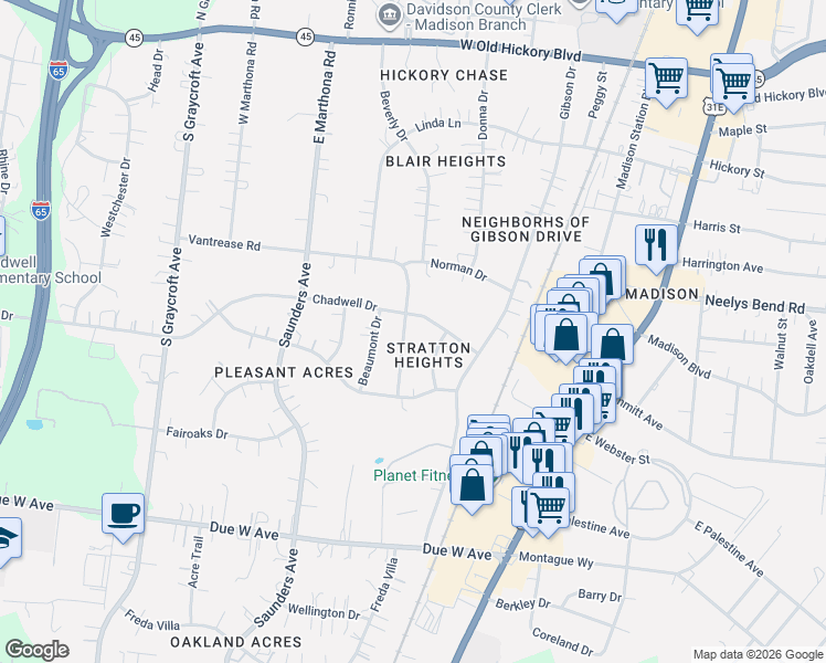 map of restaurants, bars, coffee shops, grocery stores, and more near 905 Vantrease Road in Nashville