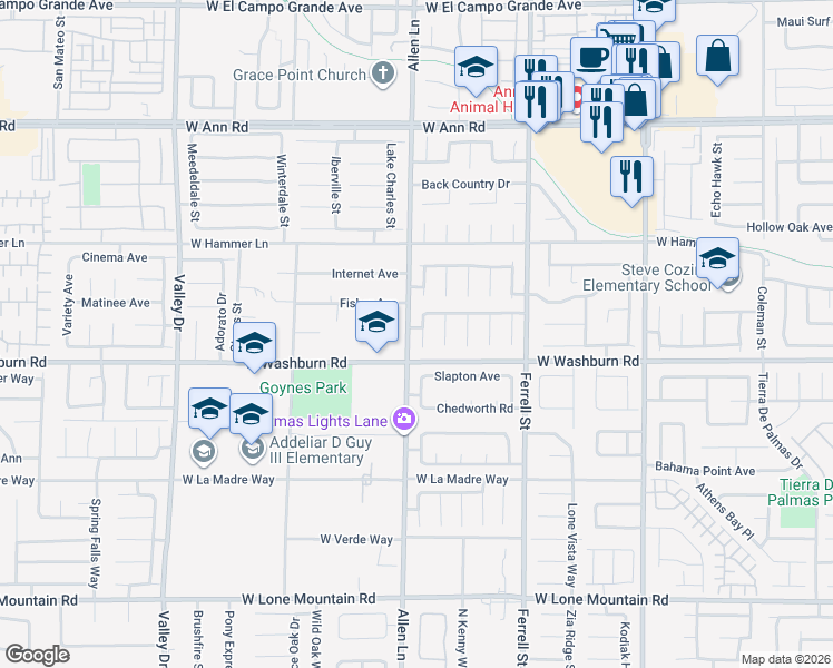 map of restaurants, bars, coffee shops, grocery stores, and more near 5227 Portland Court in North Las Vegas