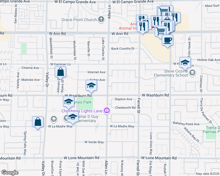 map of restaurants, bars, coffee shops, grocery stores, and more near 5227 Portland Court in North Las Vegas