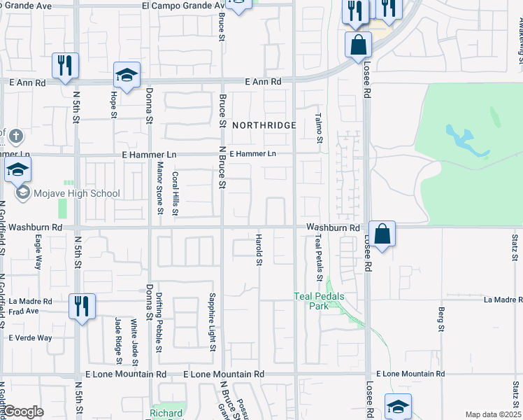 map of restaurants, bars, coffee shops, grocery stores, and more near 5221 North Painted Pebble Street in North Las Vegas