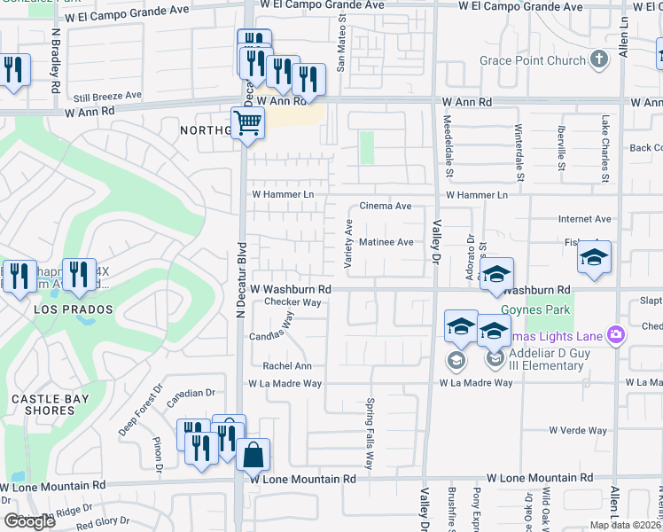 map of restaurants, bars, coffee shops, grocery stores, and more near 4511 Sandstone Vista Court in North Las Vegas
