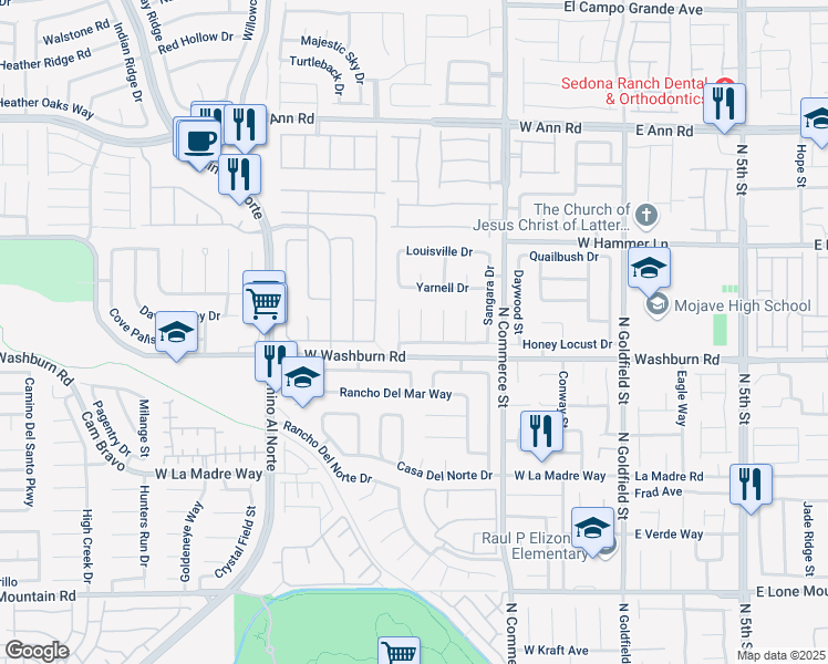 map of restaurants, bars, coffee shops, grocery stores, and more near 5223 Willowdale Court in North Las Vegas