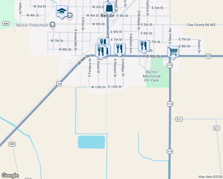 map of restaurants, bars, coffee shops, grocery stores, and more near 118 East 13th Street in Rector