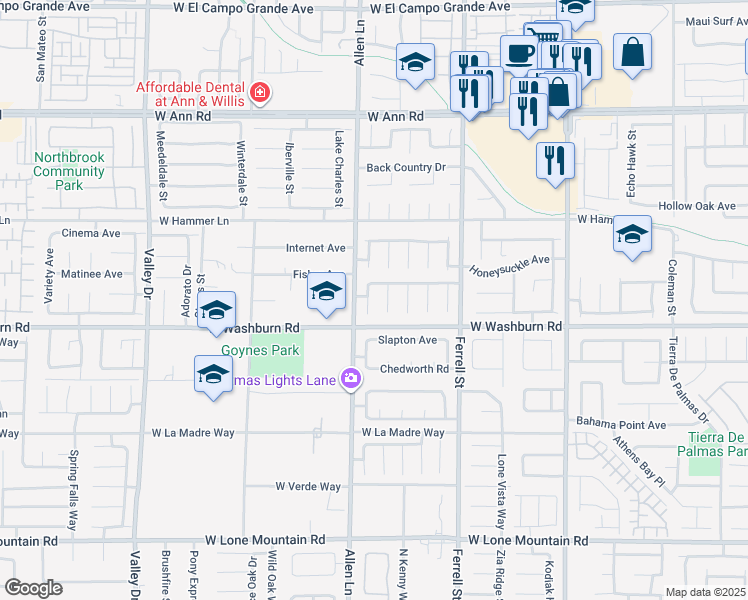 map of restaurants, bars, coffee shops, grocery stores, and more near 5227 Salmon Run Court in North Las Vegas