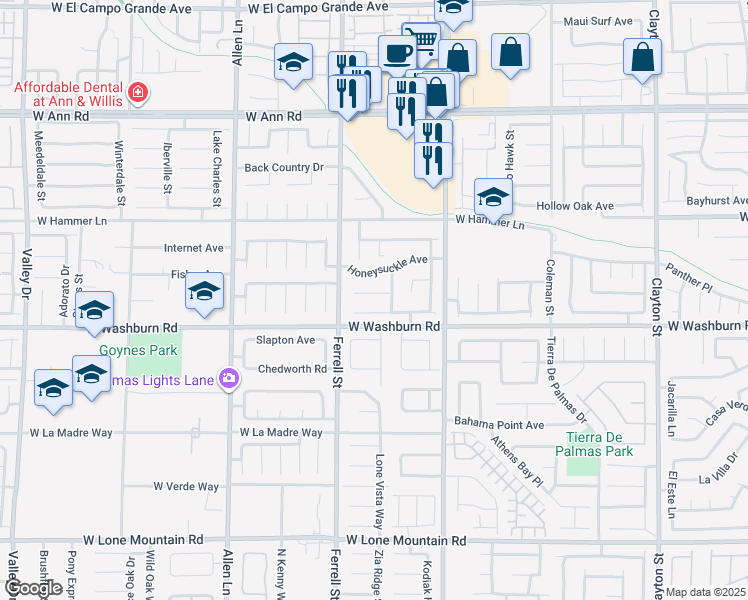 map of restaurants, bars, coffee shops, grocery stores, and more near 3113 Flower Garden Court in North Las Vegas