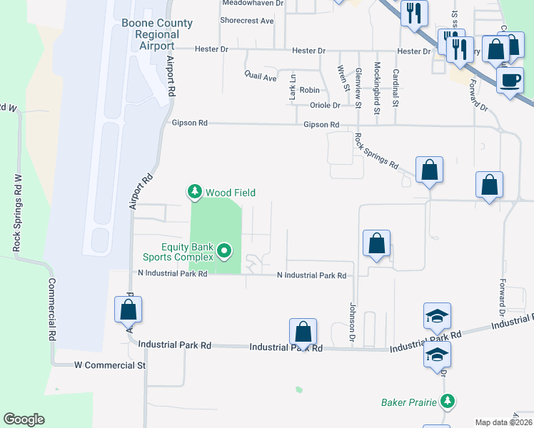map of restaurants, bars, coffee shops, grocery stores, and more near 2007 McElroy Drive in Harrison