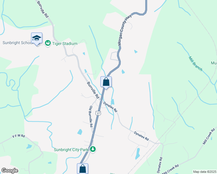 map of restaurants, bars, coffee shops, grocery stores, and more near 8534 Morgan County Highway in Sunbright