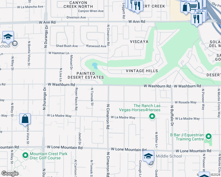 map of restaurants, bars, coffee shops, grocery stores, and more near 7951 West Washburn Road in Las Vegas
