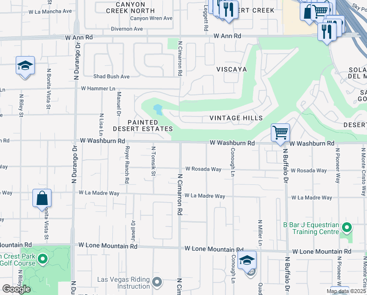 map of restaurants, bars, coffee shops, grocery stores, and more near 7951 West Washburn Road in Las Vegas
