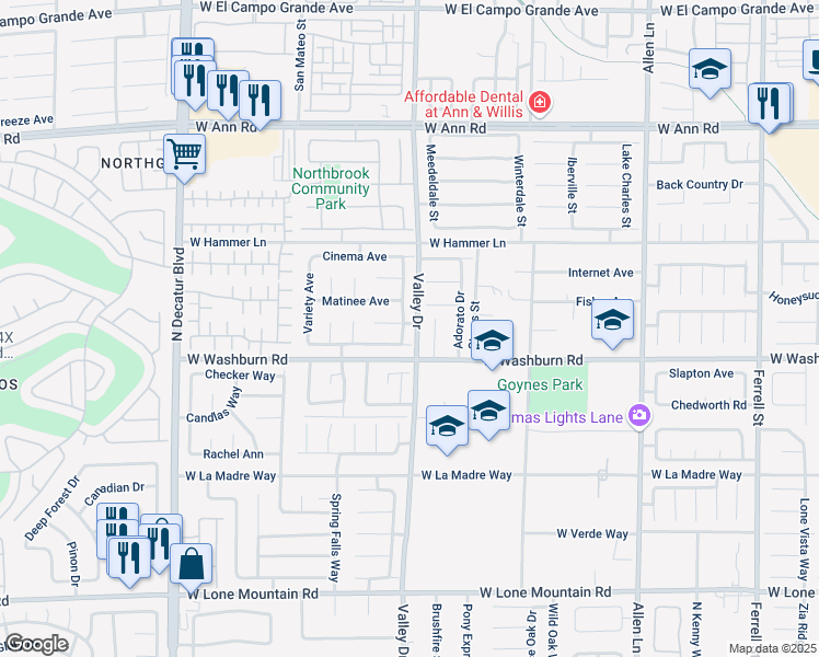 map of restaurants, bars, coffee shops, grocery stores, and more near 5230 Falling Petals Drive in North Las Vegas