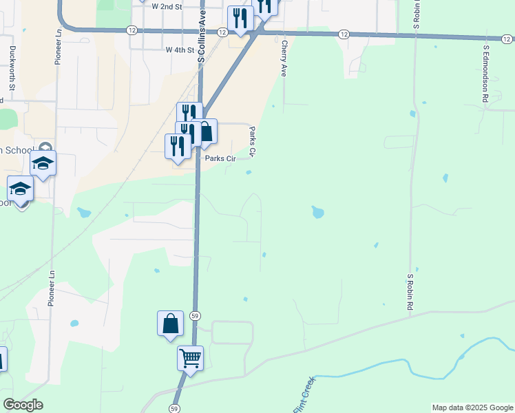 map of restaurants, bars, coffee shops, grocery stores, and more near 402 Love Court in Gentry