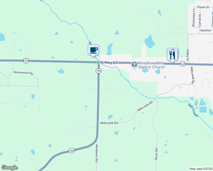 map of restaurants, bars, coffee shops, grocery stores, and more near 154 Highway 166 South in Pocahontas
